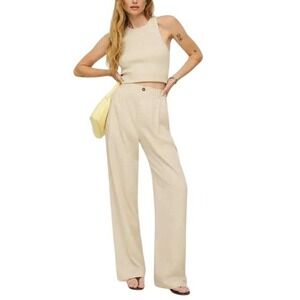 Reformation Wide Leg Pants Beige Size 10P Career Casual Flowy Pleated Quiet Luxe